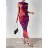 imageFloerns Womens Sleeveless Tie Dye Mock Neck Ruched Slit Hem Party Bodycon DressPurple Multi