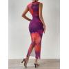 imageFloerns Womens Sleeveless Tie Dye Mock Neck Ruched Slit Hem Party Bodycon DressPurple Multi