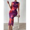 imageFloerns Womens Sleeveless Tie Dye Mock Neck Ruched Slit Hem Party Bodycon DressPurple Multi