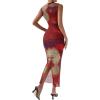 imageFloerns Womens Sleeveless Tie Dye Mock Neck Ruched Slit Hem Party Bodycon DressRed