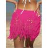 imageFloerns Womens Solid Hollow Out Fringe Hem Crochet Swim Beach Cover Up SkirtHot Pink