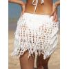imageFloerns Womens Solid Hollow Out Fringe Hem Crochet Swim Beach Cover Up SkirtWhite