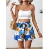 imageFloerns Womens Tie Bow Floral Print Summer Beach Elastic ShortsBlue Multi