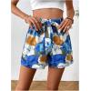 imageFloerns Womens Tie Bow Floral Print Summer Beach Elastic ShortsBlue Multi