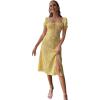 imageFloerns Womens Milkmaid Floral Print Puff Sleeve Square Neck Slit Hem Midi DressYellow