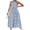 imageFloerns Womens Plus Size Boho Sleeveless Halter Neck Tie Back A Line Long DressBlue