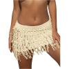 imageFloerns Womens Solid Hollow Out Fringe Hem Crochet Swim Beach Cover Up SkirtApricot
