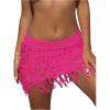 imageFloerns Womens Solid Hollow Out Fringe Hem Crochet Swim Beach Cover Up SkirtHot Pink