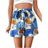 imageFloerns Womens Tie Bow Floral Print Summer Beach Elastic ShortsBlue Multi