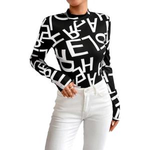 imageFloerns Womens Mock Turtleneck Long Sleeve Slim Fit Stretch Striped TShirts Tunic Tops Fall Fashion Trendy Outfits ClothesBlack B