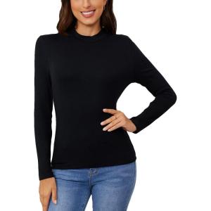 imageFloerns Womens Mock Turtleneck Long Sleeve Slim Fit Stretch Striped TShirts Tunic Tops Fall Fashion Trendy Outfits ClothesBlack D
