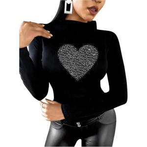 imageFloerns Womens Mock Turtleneck Long Sleeve Slim Fit Stretch Striped TShirts Tunic Tops Fall Fashion Trendy Outfits ClothesBlack Heart