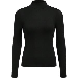 imageFloerns Womens Mock Turtleneck Long Sleeve Slim Fit Stretch Striped TShirts Tunic Tops Fall Fashion Trendy Outfits ClothesBlack Solid