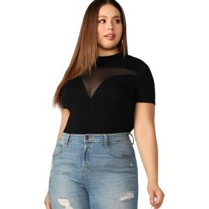 imageFloerns Womens Plus Size Contrast Mesh Short Sleeve Fitted TShirt TopBlack