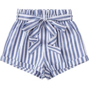 imageFloerns Womens Tie Bow Floral Print Summer Beach Elastic ShortsBlue and White