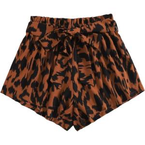 imageFloerns Womens Tie Bow Floral Print Summer Beach Elastic ShortsBrown
