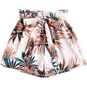 imageFloerns Womens Tie Bow Floral Print Summer Beach Elastic ShortsWhite