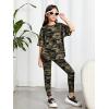 imageFloerns Girls 2 Piece Outfit Short Sleeve Tee Shirt with Leggings Pants SetGreen