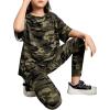 imageFloerns Girls 2 Piece Outfit Short Sleeve Tee Shirt with Leggings Pants SetGreen
