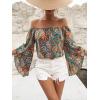imageFloerns Womens Boho Off Shoulder 34 Bell Sleeve Summer Blouse TopA Multi Paisley