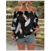 imageFloerns Womens Boho Off Shoulder 34 Bell Sleeve Summer Blouse TopBlack Feather