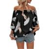 imageFloerns Womens Boho Off Shoulder 34 Bell Sleeve Summer Blouse TopBlack Feather