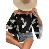 imageFloerns Womens Boho Off Shoulder 34 Bell Sleeve Summer Blouse TopBlack Feather