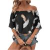 imageFloerns Womens Boho Off Shoulder 34 Bell Sleeve Summer Blouse TopBlack Feather