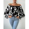 imageFloerns Womens Boho Off Shoulder 34 Bell Sleeve Summer Blouse TopBlack and White