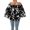imageFloerns Womens Boho Off Shoulder 34 Bell Sleeve Summer Blouse TopBlack and White