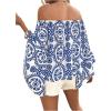 imageFloerns Womens Boho Off Shoulder 34 Bell Sleeve Summer Blouse TopBlue Multi