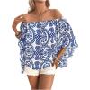 imageFloerns Womens Boho Off Shoulder 34 Bell Sleeve Summer Blouse TopBlue Multi