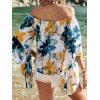 imageFloerns Womens Boho Off Shoulder 34 Bell Sleeve Summer Blouse TopBlue and Yellow