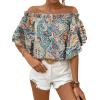 imageFloerns Womens Boho Off Shoulder 34 Bell Sleeve Summer Blouse TopGreen Paisley