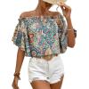 imageFloerns Womens Boho Off Shoulder 34 Bell Sleeve Summer Blouse TopGreen Paisley