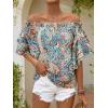 imageFloerns Womens Boho Off Shoulder 34 Bell Sleeve Summer Blouse TopGreen Paisley