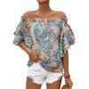 imageFloerns Womens Boho Off Shoulder 34 Bell Sleeve Summer Blouse TopGreen Paisley
