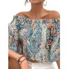 imageFloerns Womens Boho Off Shoulder 34 Bell Sleeve Summer Blouse TopGreen Paisley