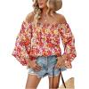 imageFloerns Womens Boho Off Shoulder 34 Bell Sleeve Summer Blouse TopPink Floral