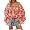 imageFloerns Womens Boho Off Shoulder 34 Bell Sleeve Summer Blouse TopPink Floral