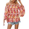 imageFloerns Womens Boho Off Shoulder 34 Bell Sleeve Summer Blouse TopPink Floral