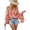 imageFloerns Womens Boho Off Shoulder 34 Bell Sleeve Summer Blouse TopPink Floral