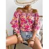 imageFloerns Womens Boho Off Shoulder 34 Bell Sleeve Summer Blouse TopPink Flower Multi