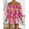 imageFloerns Womens Boho Off Shoulder 34 Bell Sleeve Summer Blouse TopPink Flower Multi