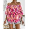 imageFloerns Womens Boho Off Shoulder 34 Bell Sleeve Summer Blouse TopPink Flower Multi
