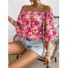 imageFloerns Womens Boho Off Shoulder 34 Bell Sleeve Summer Blouse TopPink Flower Multi