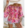 imageFloerns Womens Boho Off Shoulder 34 Bell Sleeve Summer Blouse TopPink Flower Multi