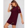 imageFloerns Womens Casual Ripped Short Sleeve Tshirt Tunic DressBurgundy