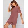 imageFloerns Womens Casual Ripped Short Sleeve Tshirt Tunic DressRedwood