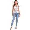 imageFloerns Womens Contrast Lace Sleeveless Scalloped Hem V Neck Sheer Tank TopWhite